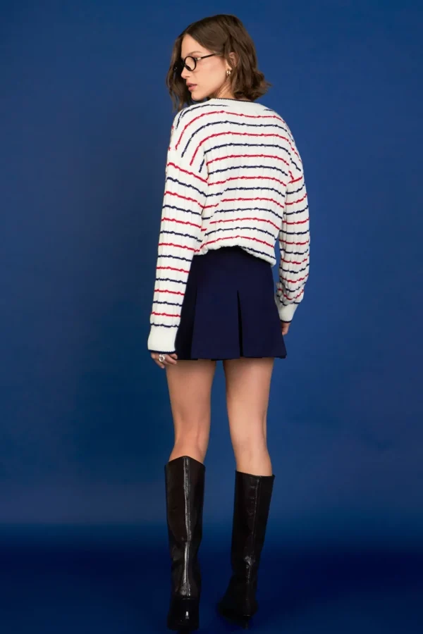 ENGLISH FACTORY Tops*- Stripe Cable Knit OFFWHITE