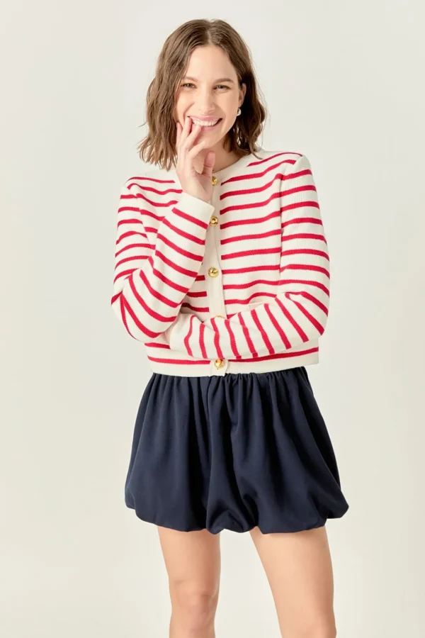 ENGLISH FACTORY Sweaters & Knits | Tops*- Stripe Cardigan OFFWHITE/RED