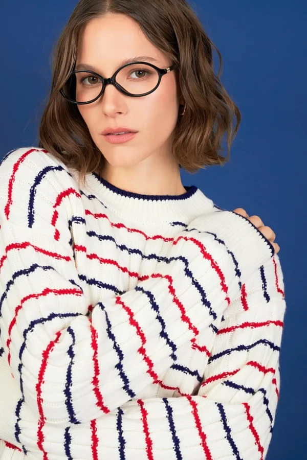 ENGLISH FACTORY Tops*- Stripe Cable Knit OFFWHITE