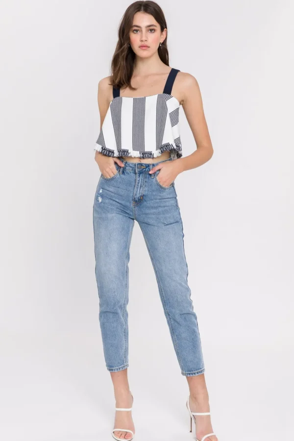 ENGLISH FACTORY Tops*- Stripe Crop Top
