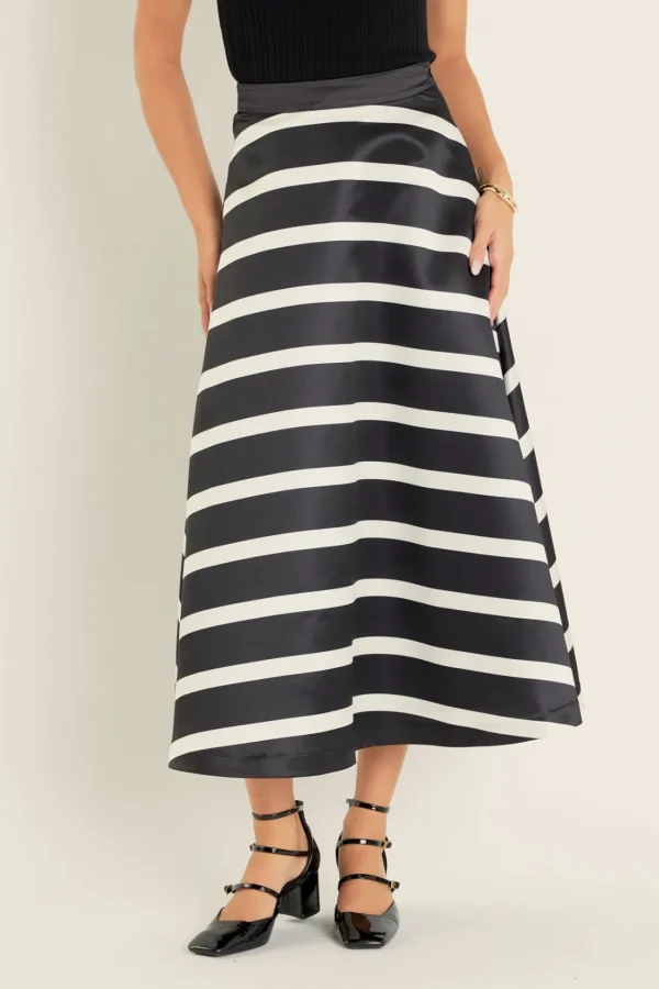ENGLISH FACTORY Skirts | Tops*- Stripe Full Midi Skirt BLACK/WHITE