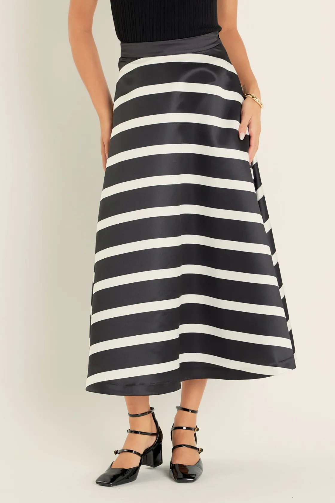 english_factory__stripe_f_0-2.webp ENGLISH FACTORY Skirts | Tops*- Stripe Full Midi Skirt BLACK/WHITE