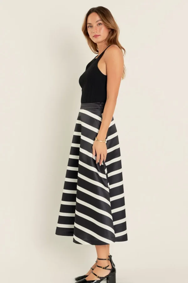 ENGLISH FACTORY Skirts | Tops*- Stripe Full Midi Skirt BLACK/WHITE