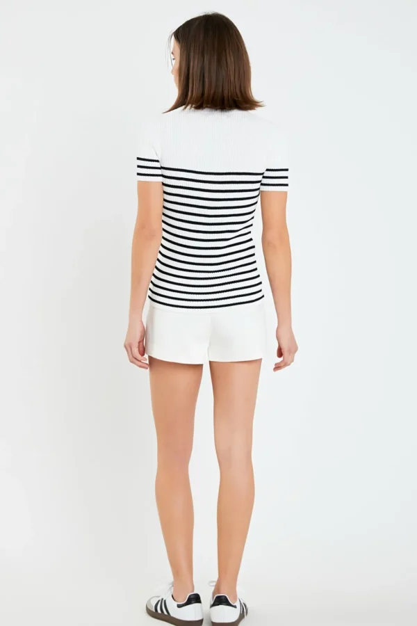 ENGLISH FACTORY Tops*- Stripe Fitted Knit Top WHITE/BLACK