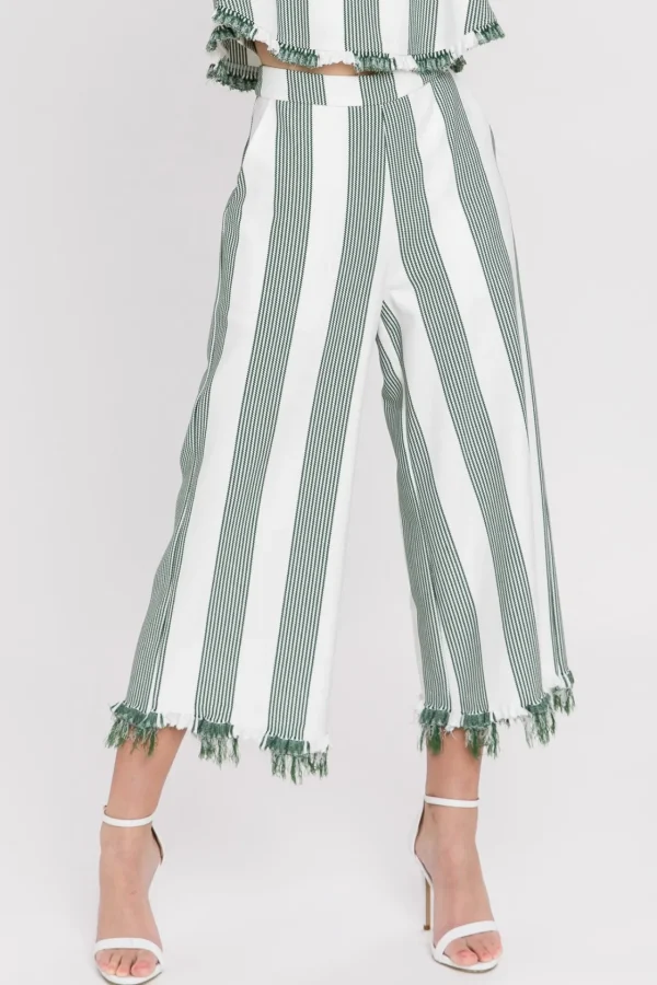 ENGLISH FACTORY Pants | Tops*- Stripe Fringe hem Pants