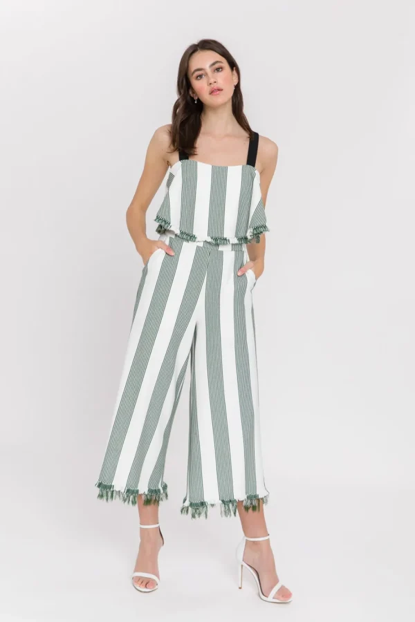 ENGLISH FACTORY Pants | Tops*- Stripe Fringe hem Pants