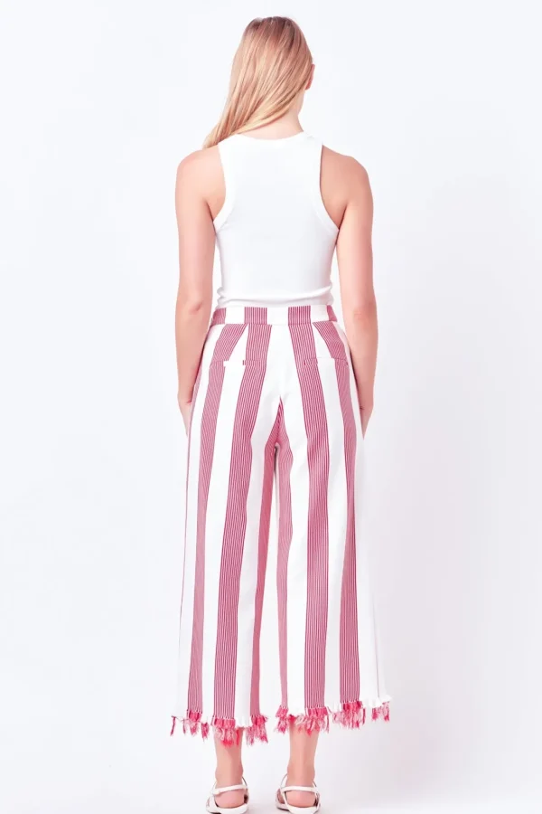 ENGLISH FACTORY Pants | Tops*- Stripe Fringe hem Pants