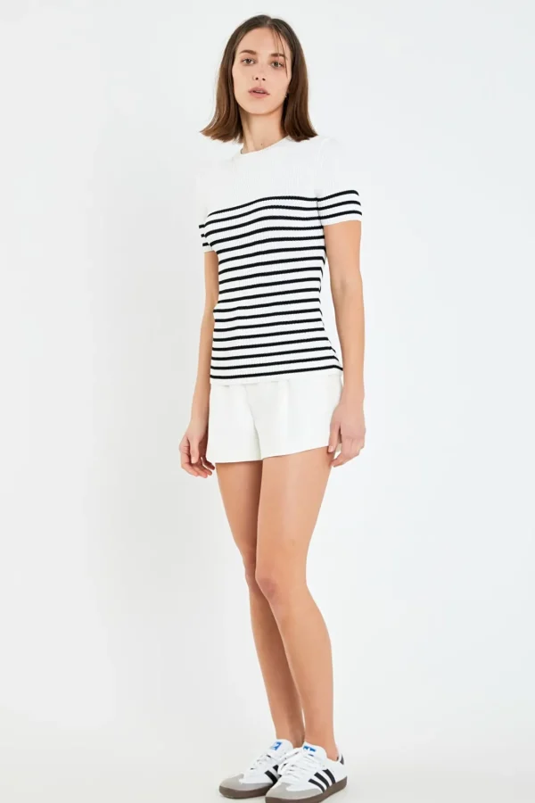 ENGLISH FACTORY Tops*- Stripe Fitted Knit Top WHITE/BLACK