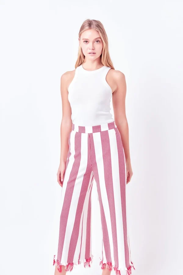 ENGLISH FACTORY Pants | Tops*- Stripe Fringe hem Pants