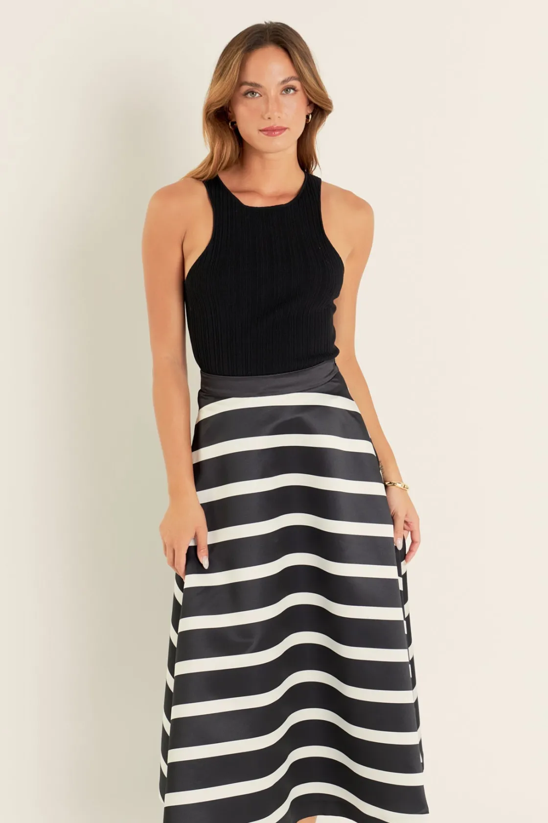 english_factory__stripe_f_4-1.webp ENGLISH FACTORY Skirts | Tops*- Stripe Full Midi Skirt BLACK/WHITE