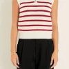 ENGLISH FACTORY Sweaters & Knits | Tops*- Stripe Half Zip Up Sleeveless Knit Top