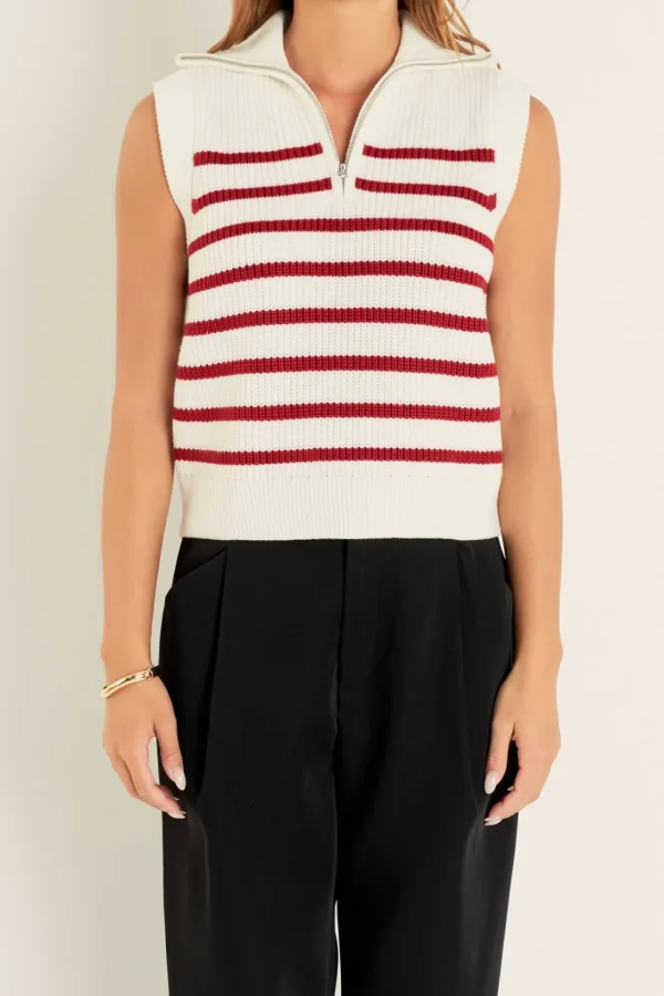 ENGLISH FACTORY Sweaters & Knits | Tops*- Stripe Half Zip Up Sleeveless Knit Top