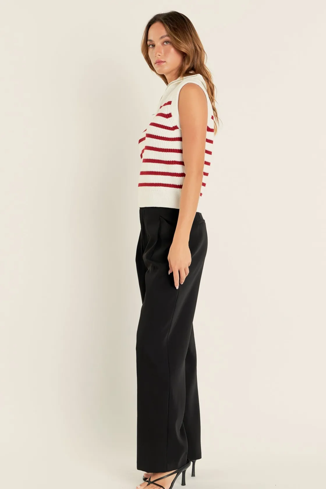 english_factory__stripe_h_1.webp ENGLISH FACTORY Sweaters & Knits | Tops*- Stripe Half Zip Up Sleeveless Knit Top