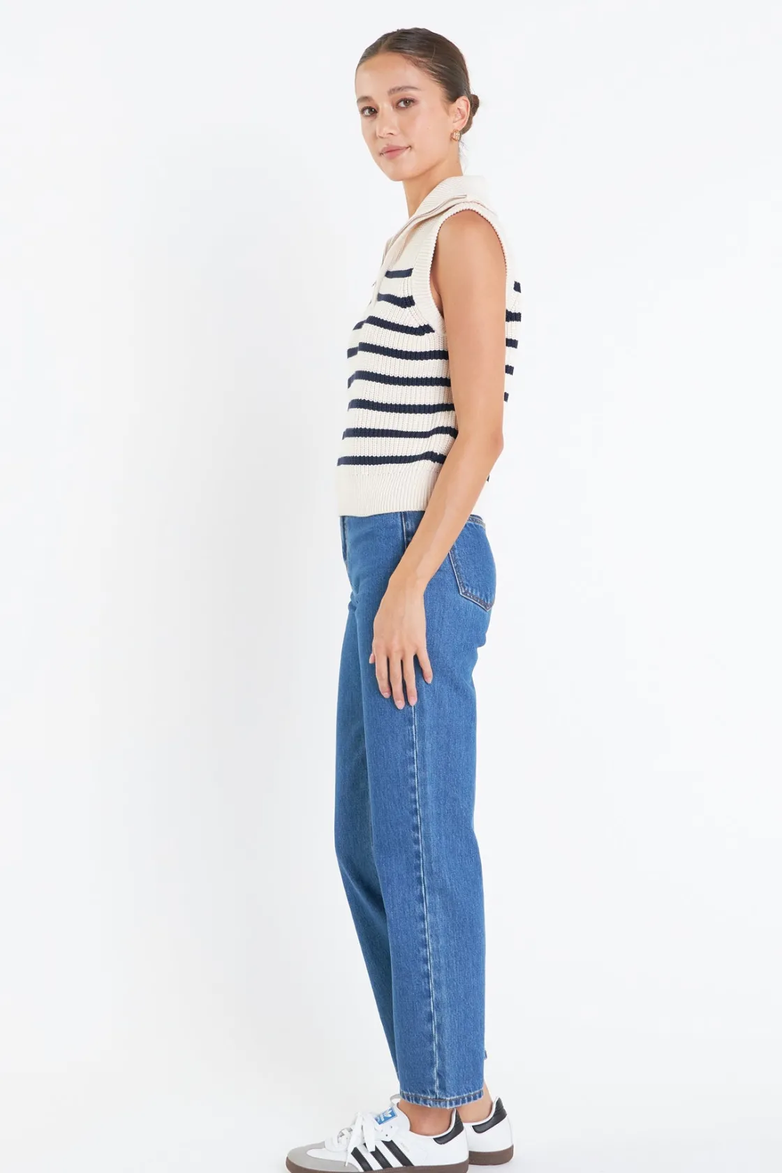 english_factory__stripe_h_11.webp ENGLISH FACTORY Sweaters & Knits | Tops*- Stripe Half Zip Up Sleeveless Knit Top