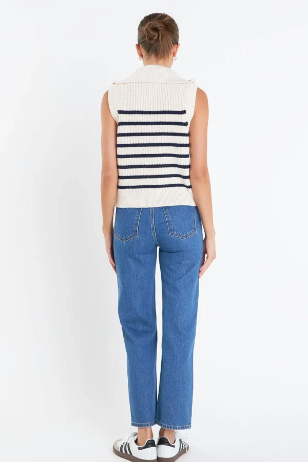 ENGLISH FACTORY Sweaters & Knits | Tops*- Stripe Half Zip Up Sleeveless Knit Top