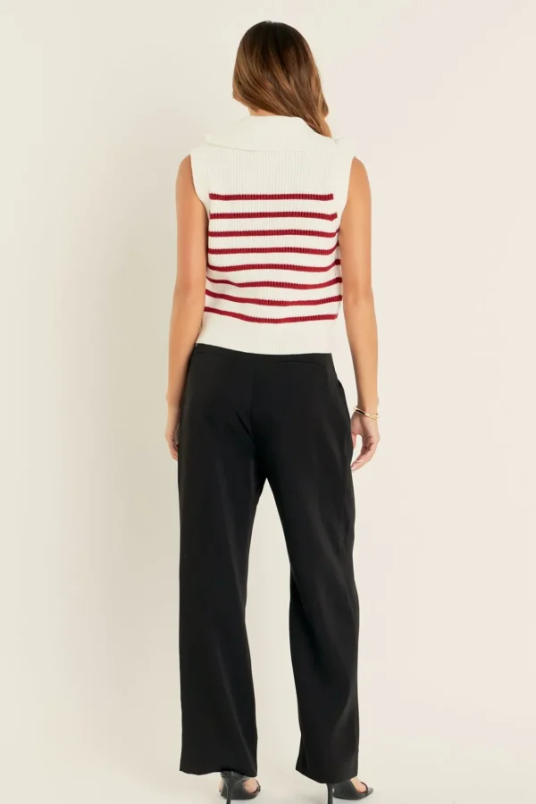 ENGLISH FACTORY Sweaters & Knits | Tops*- Stripe Half Zip Up Sleeveless Knit Top
