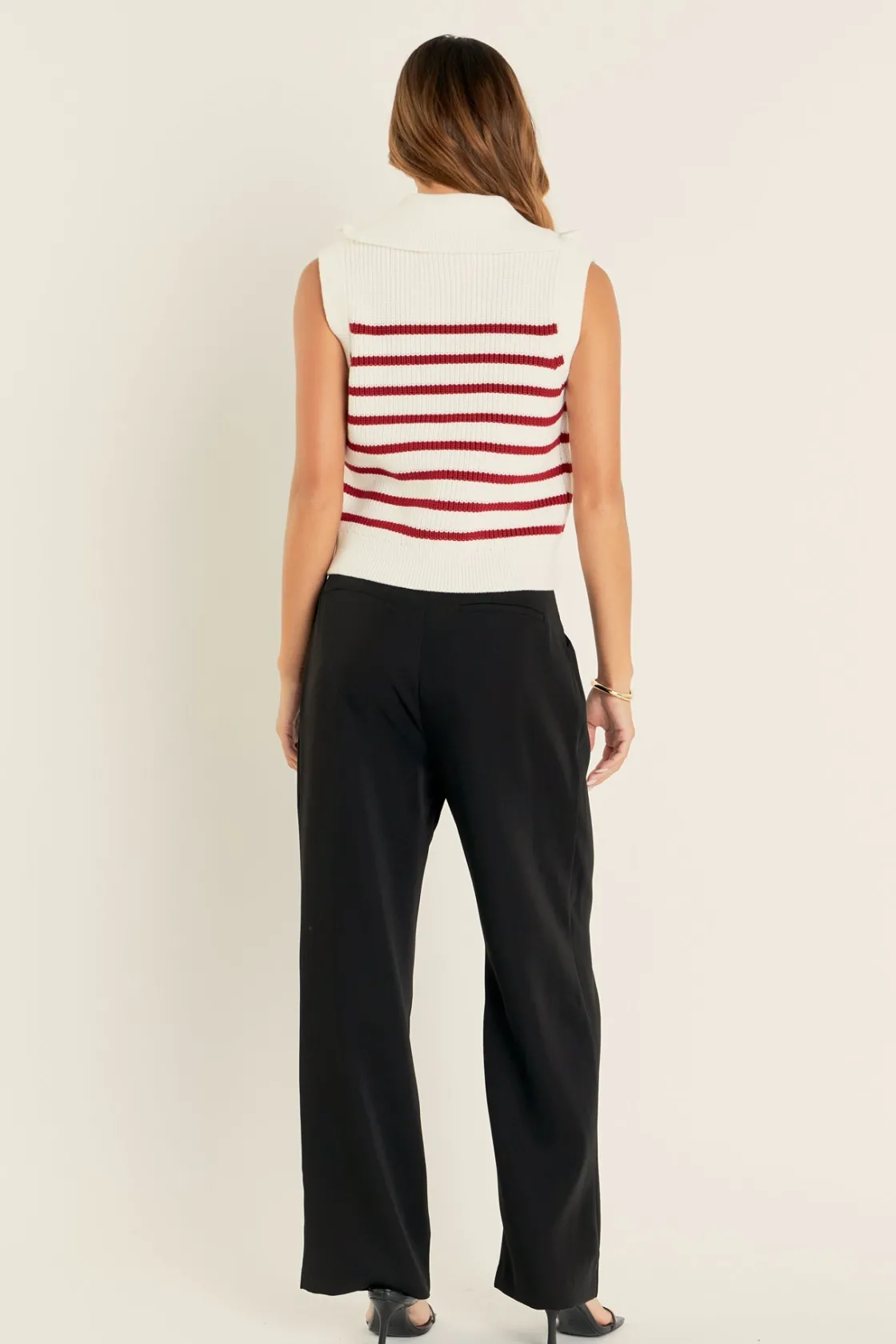 english_factory__stripe_h_2.webp ENGLISH FACTORY Sweaters & Knits | Tops*- Stripe Half Zip Up Sleeveless Knit Top