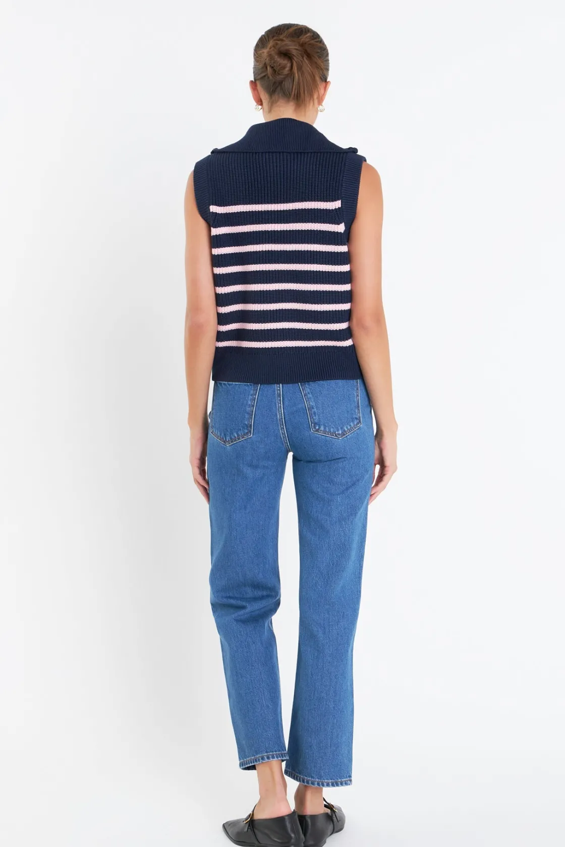 english_factory__stripe_h_7.webp ENGLISH FACTORY Sweaters & Knits | Tops*- Stripe Half Zip Up Sleeveless Knit Top