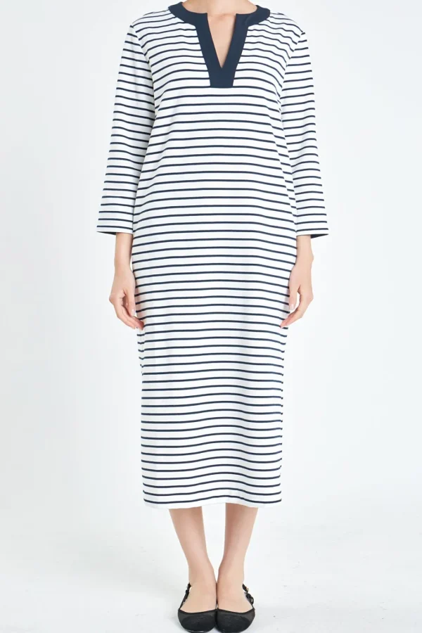 ENGLISH FACTORY Tops*- Stripe Jersey Midi Dress WHITE/NAVY