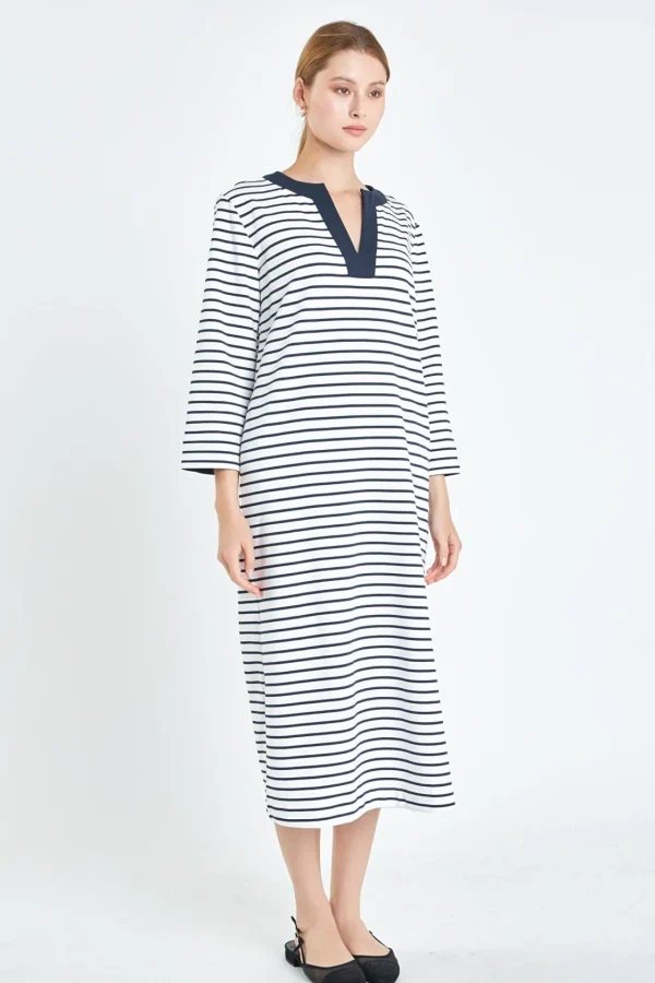 ENGLISH FACTORY Tops*- Stripe Jersey Midi Dress WHITE/NAVY