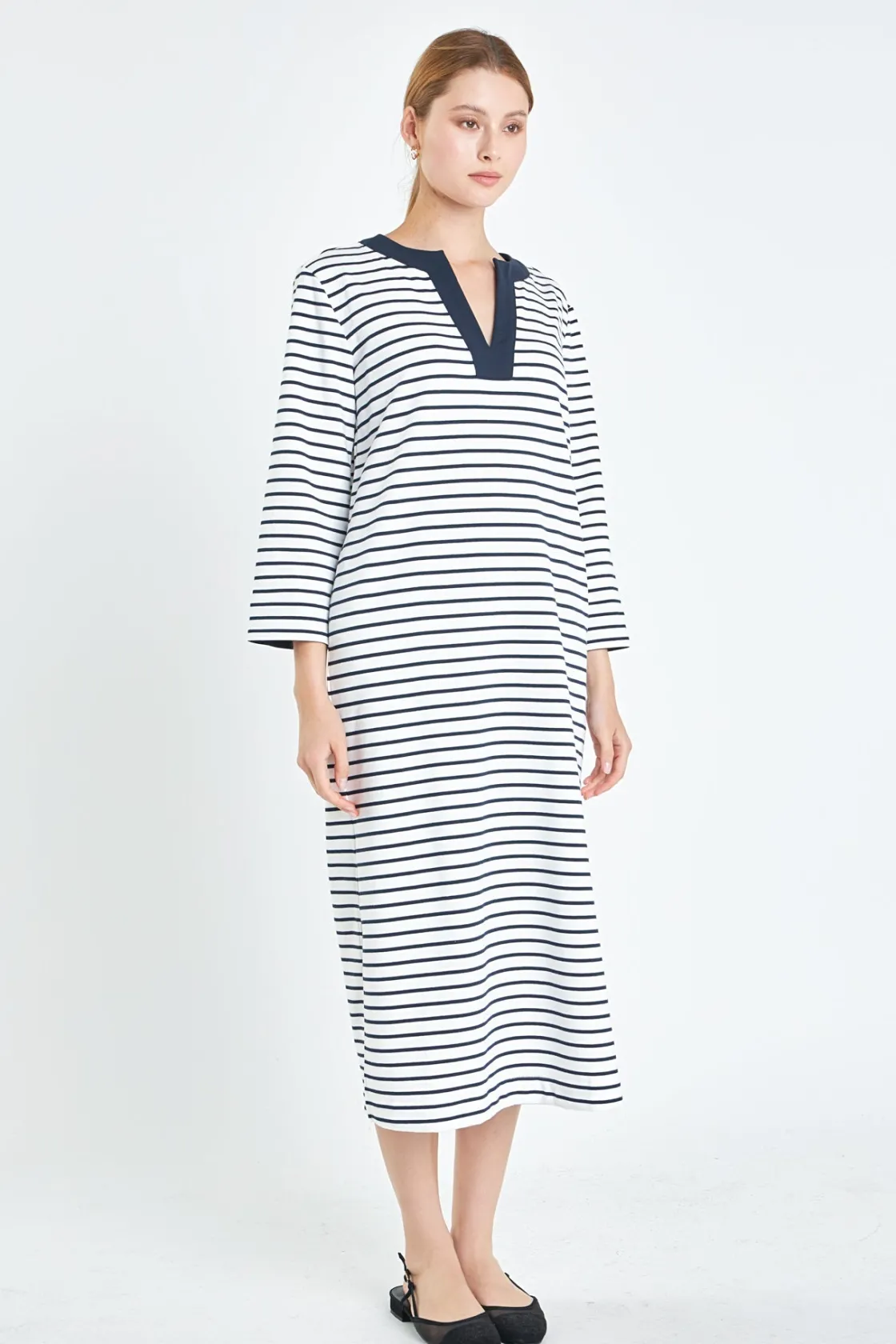 english_factory__stripe_j_1.webp ENGLISH FACTORY Tops*- Stripe Jersey Midi Dress WHITE/NAVY