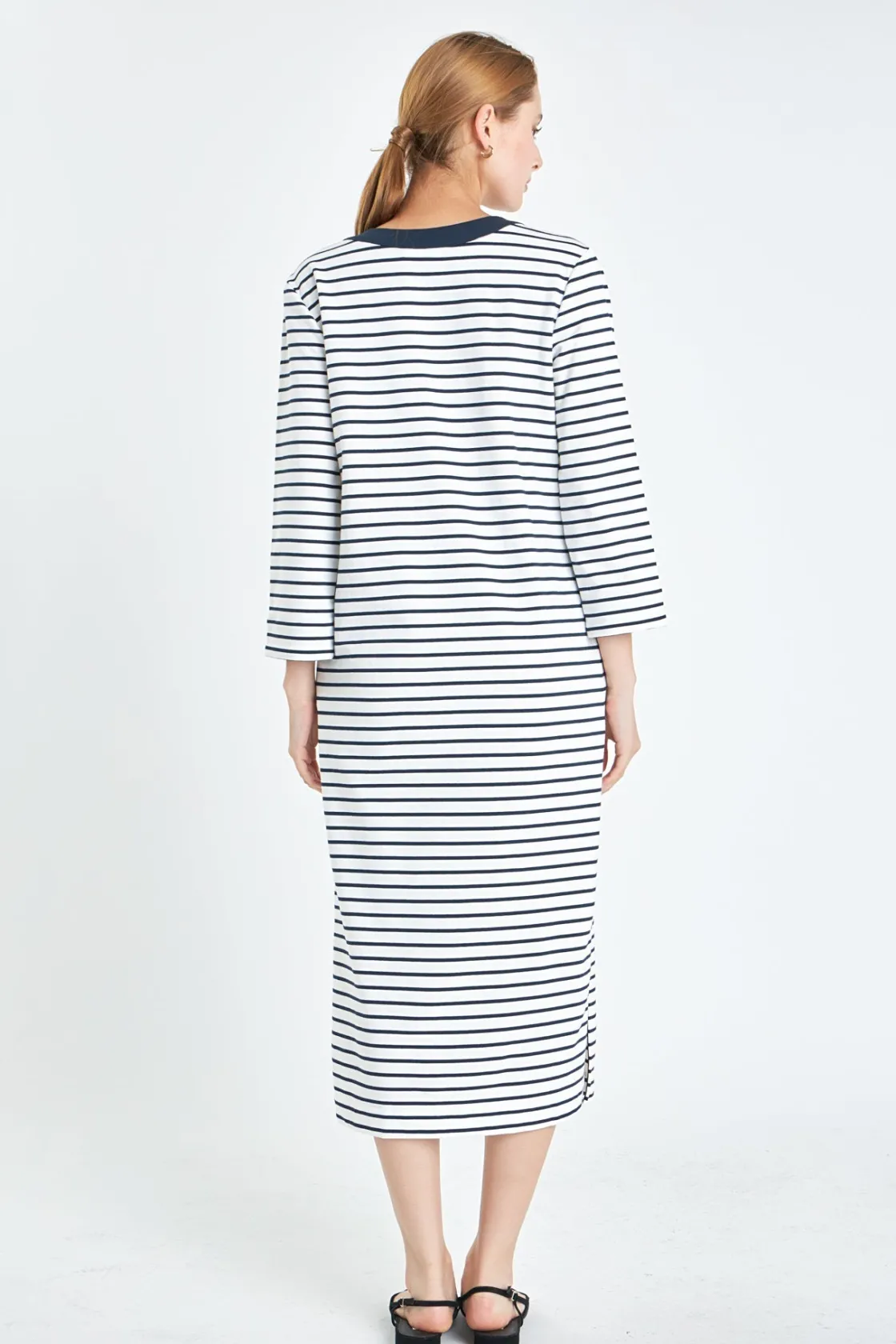 english_factory__stripe_j_2.webp ENGLISH FACTORY Tops*- Stripe Jersey Midi Dress WHITE/NAVY