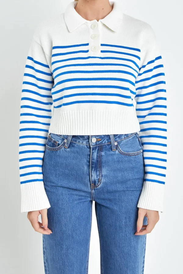 ENGLISH FACTORY Tops*- Stripe Knit Long Sleeve Top WHITE