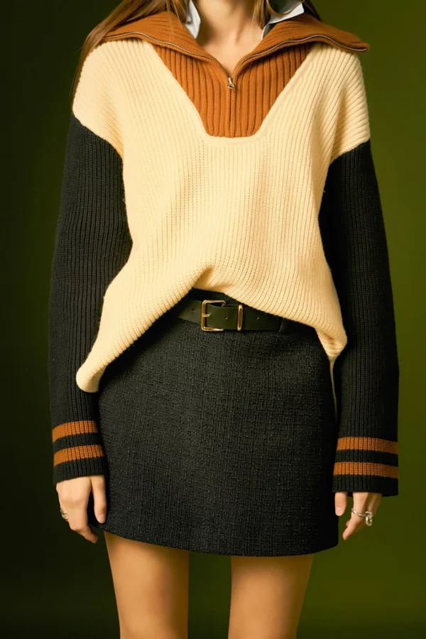 ENGLISH FACTORY Sweaters & Knits | Tops*- Stripe Knitted Half Zip up Sweater