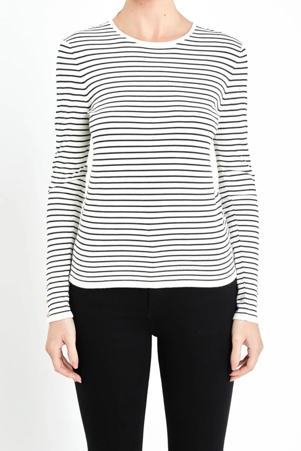 ENGLISH FACTORY Sweaters & Knits | Tops*- Stripe Knit Sweater CREAM/BLACK