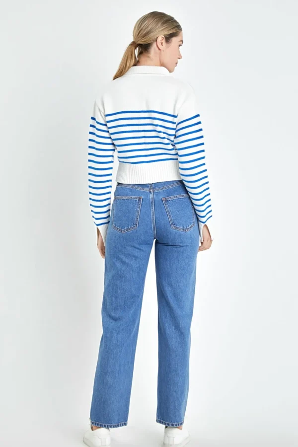 ENGLISH FACTORY Tops*- Stripe Knit Long Sleeve Top WHITE