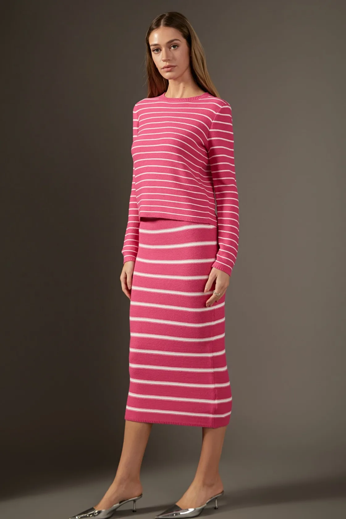 english_factory__stripe_k_1-3.webp ENGLISH FACTORY Skirts | Tops*- Stripe Knit Midi Skirt PINK/WHITE