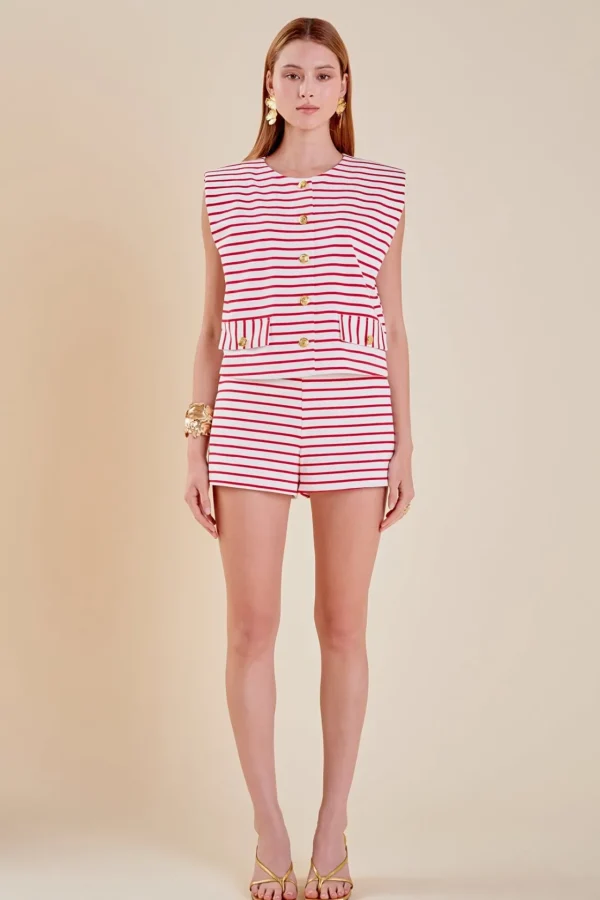 ENGLISH FACTORY Matching Sets | Shorts & Skorts*- Stripe Knit Shorts WHITE/RED