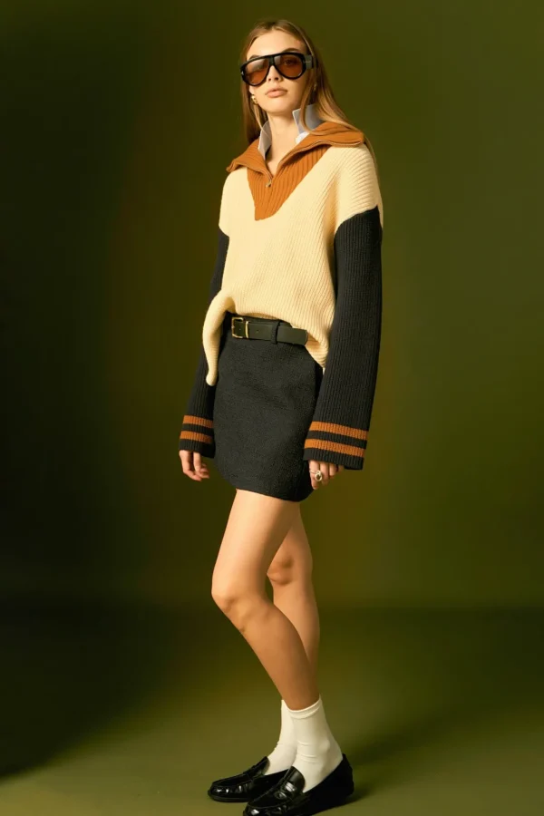 ENGLISH FACTORY Sweaters & Knits | Tops*- Stripe Knitted Half Zip up Sweater