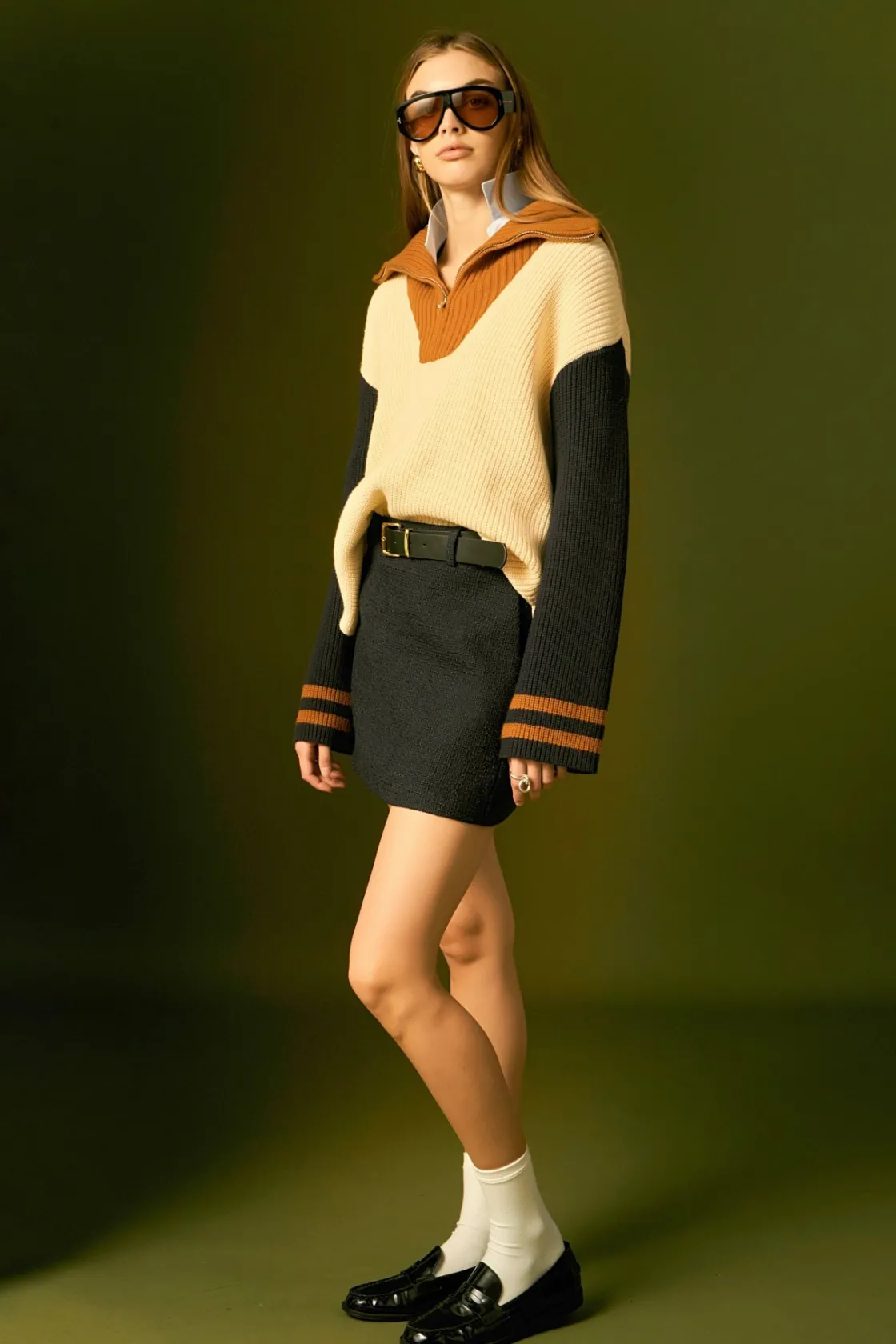 english_factory__stripe_k_1-5.webp ENGLISH FACTORY Sweaters & Knits | Tops*- Stripe Knitted Half Zip up Sweater