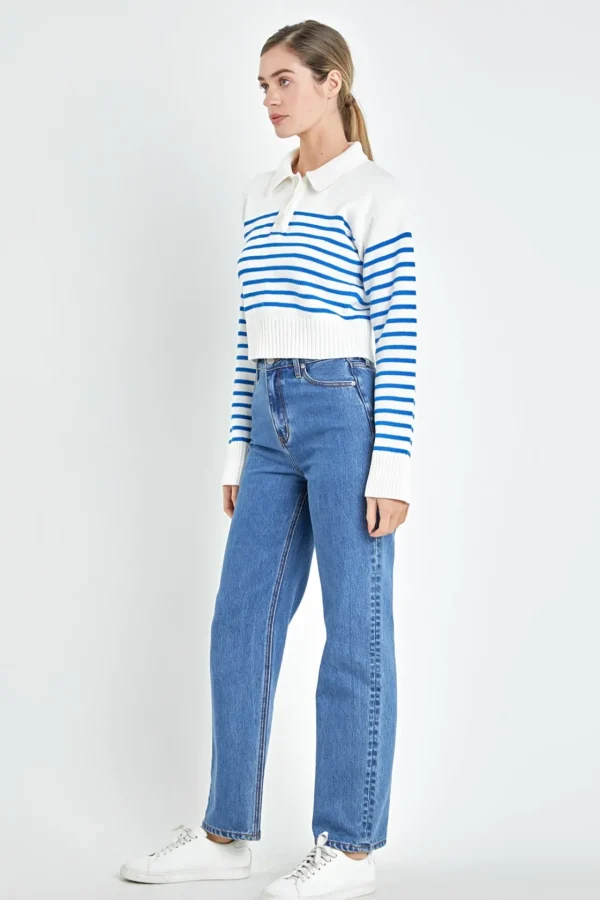 ENGLISH FACTORY Tops*- Stripe Knit Long Sleeve Top WHITE