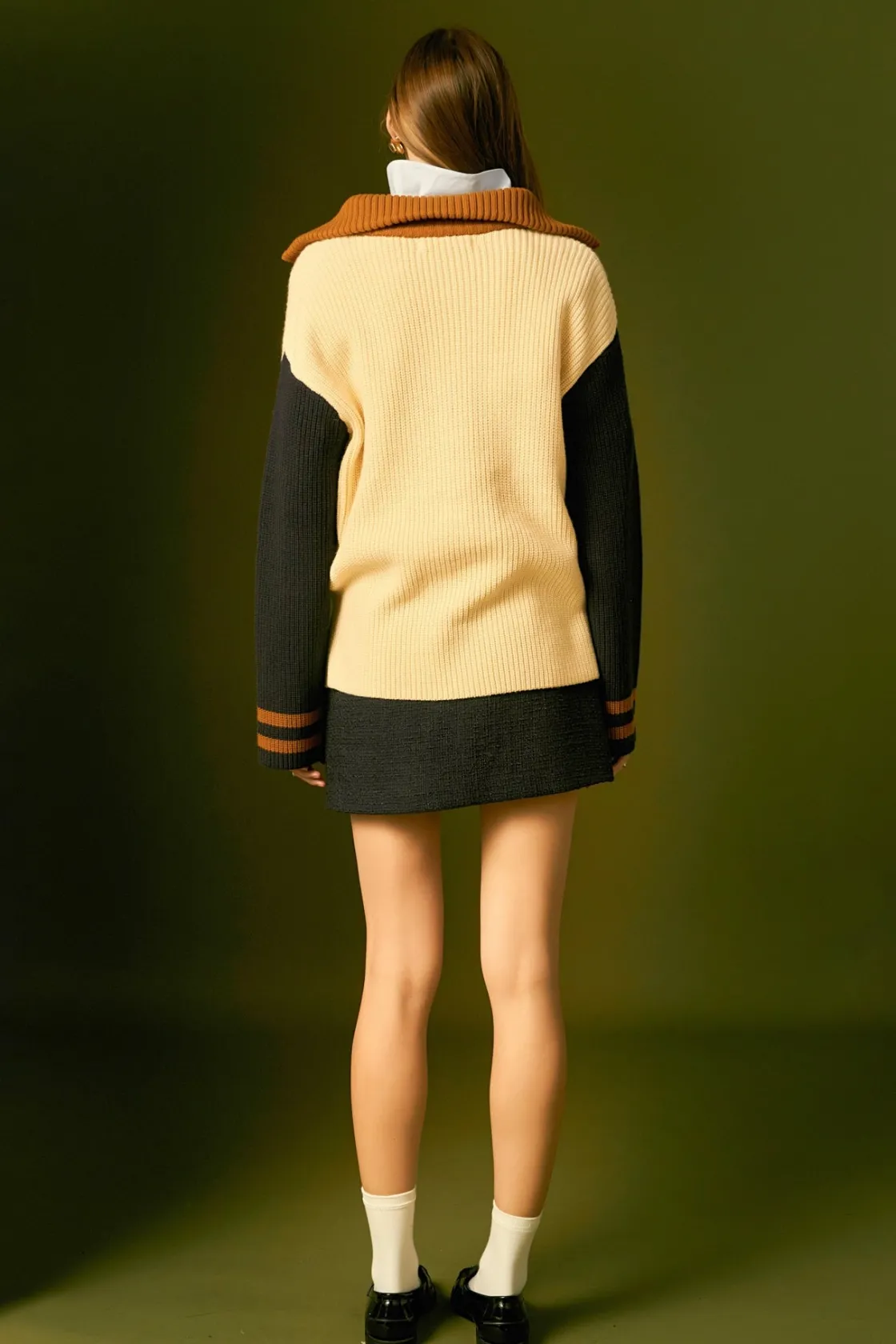 english_factory__stripe_k_2-5.webp ENGLISH FACTORY Sweaters & Knits | Tops*- Stripe Knitted Half Zip up Sweater