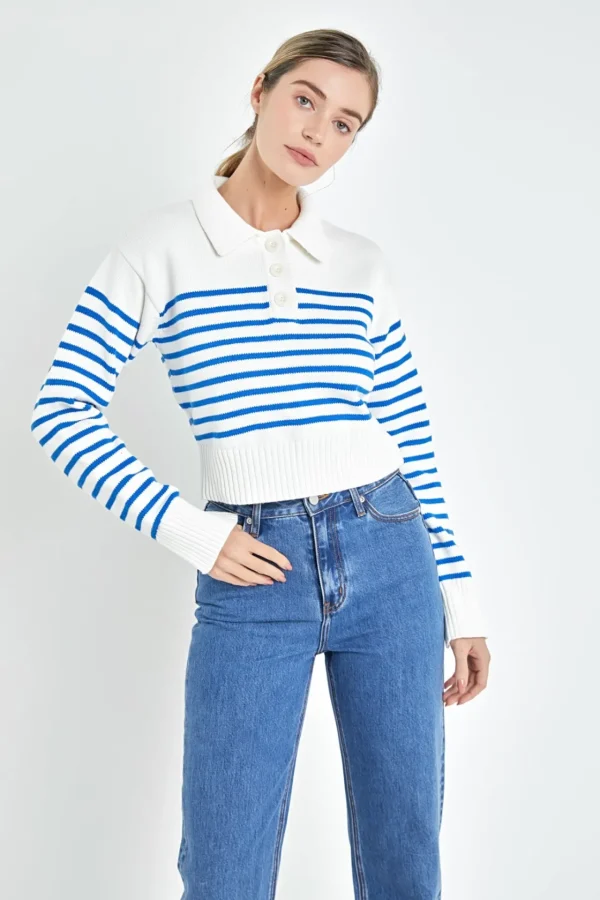 ENGLISH FACTORY Tops*- Stripe Knit Long Sleeve Top WHITE