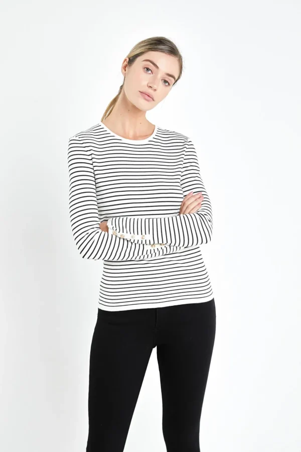 ENGLISH FACTORY Sweaters & Knits | Tops*- Stripe Knit Sweater CREAM/BLACK