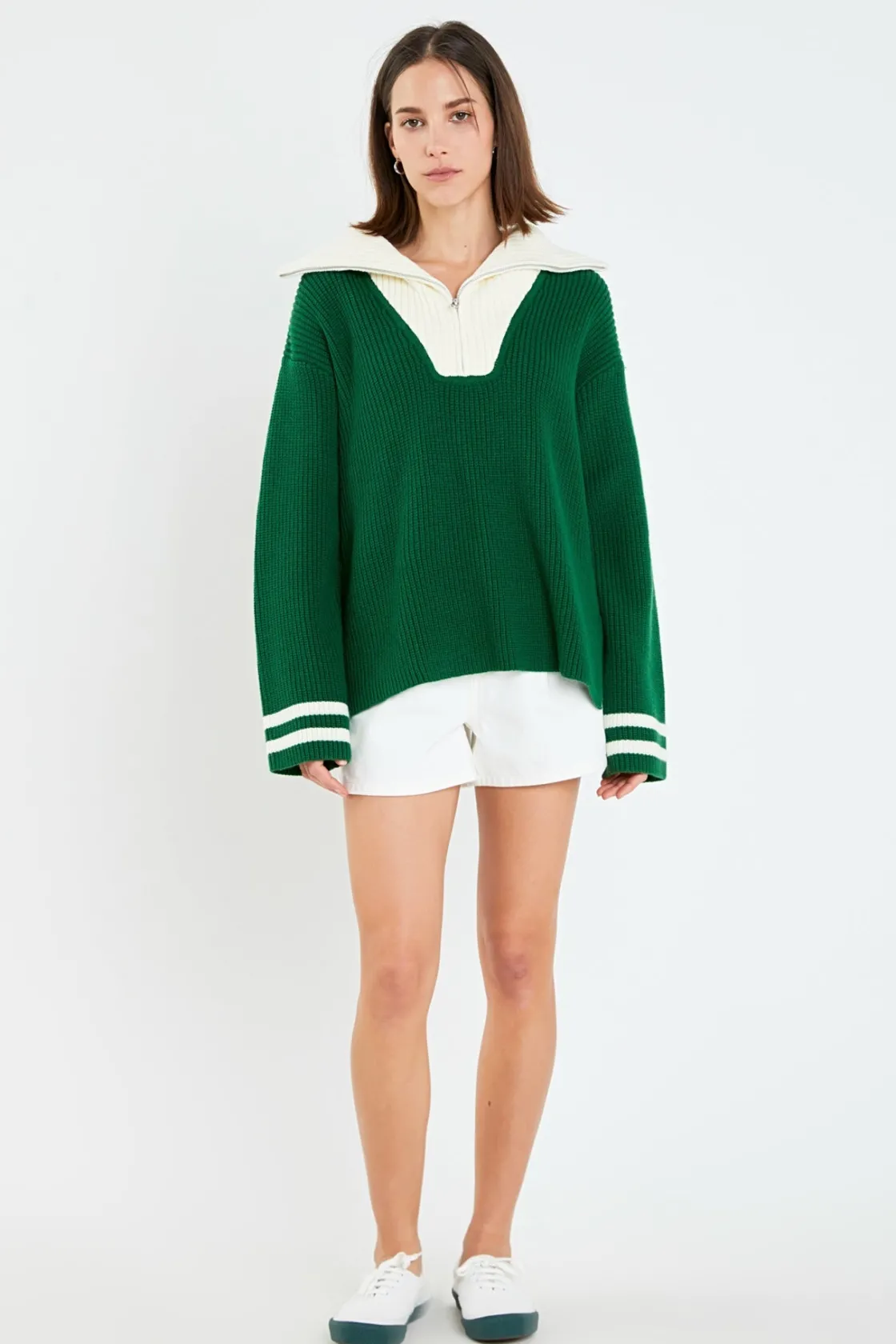 english_factory__stripe_k_4.webp ENGLISH FACTORY Sweaters & Knits | Tops*- Stripe Knitted Half Zip up Sweater