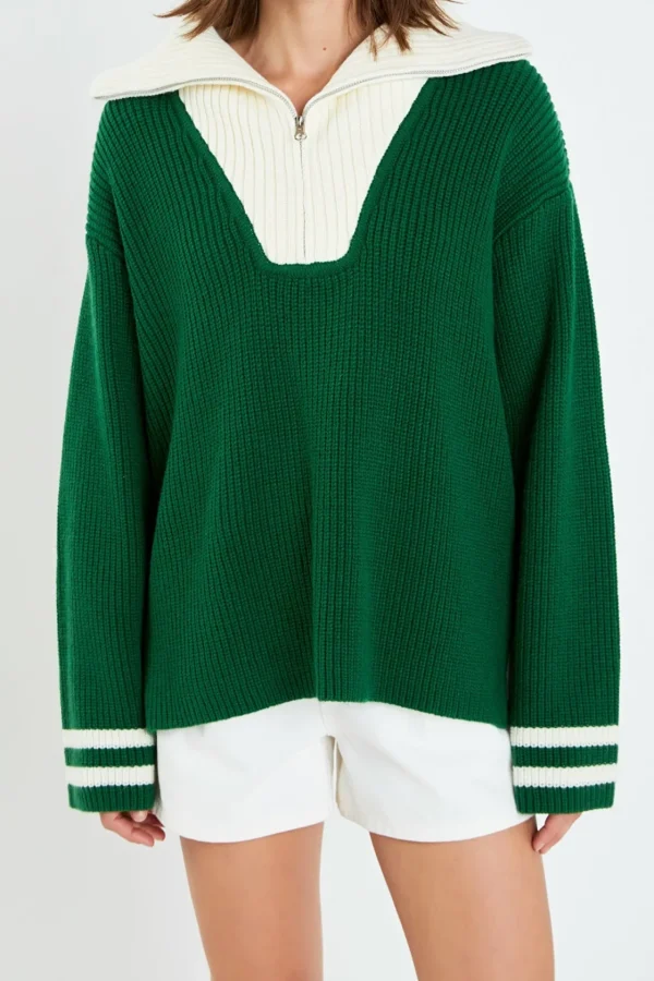 ENGLISH FACTORY Sweaters & Knits | Tops*- Stripe Knitted Half Zip up Sweater