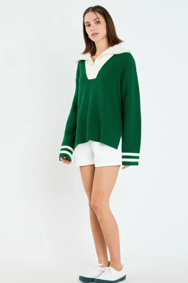ENGLISH FACTORY Sweaters & Knits | Tops*- Stripe Knitted Half Zip up Sweater
