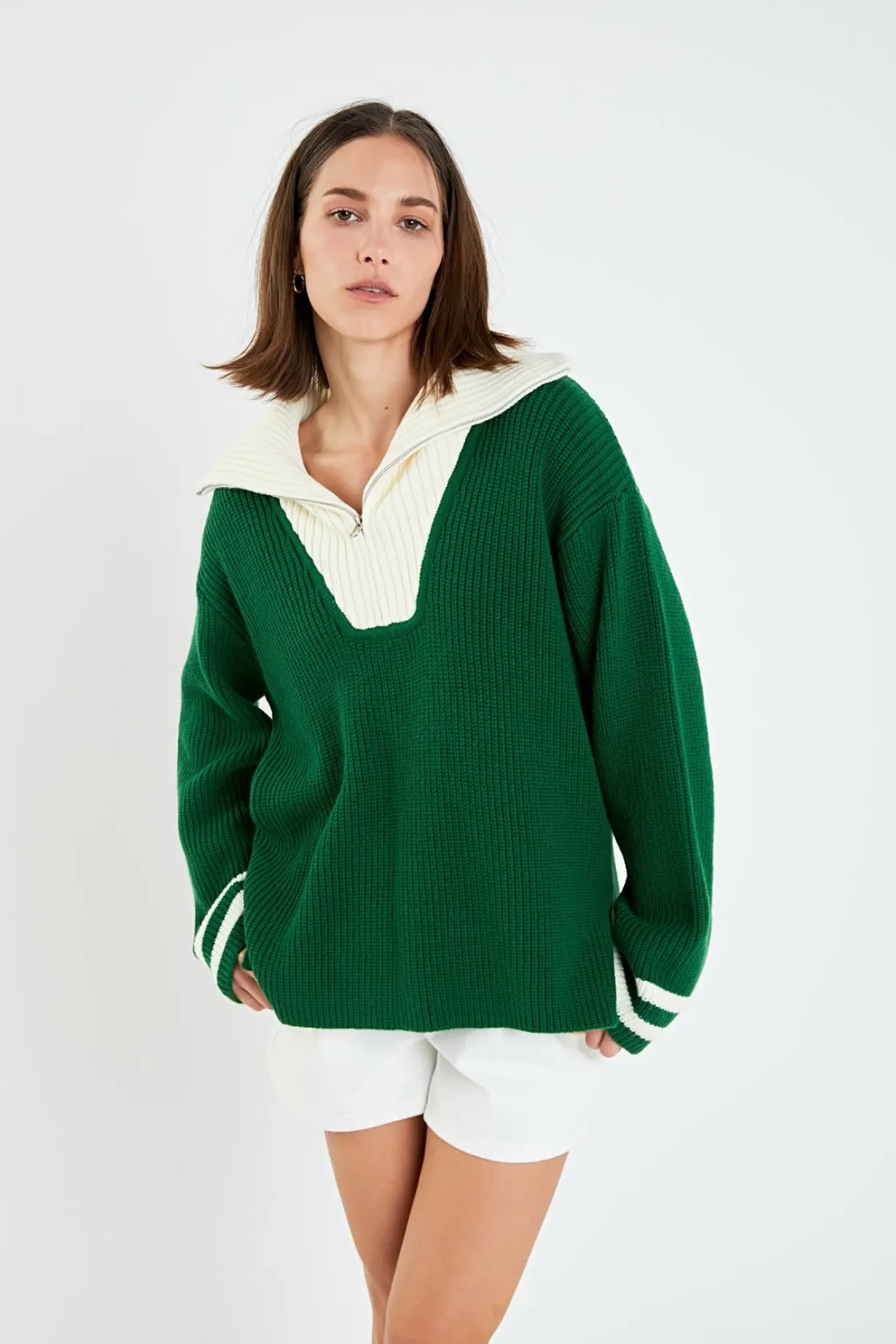 english_factory__stripe_k_8.webp ENGLISH FACTORY Sweaters & Knits | Tops*- Stripe Knitted Half Zip up Sweater