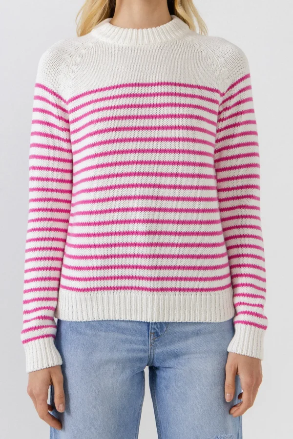 ENGLISH FACTORY Sweaters & Knits*- Stripe Long Sleeve Sweater WHITE/PINK