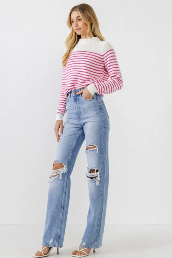 ENGLISH FACTORY Sweaters & Knits*- Stripe Long Sleeve Sweater WHITE/PINK