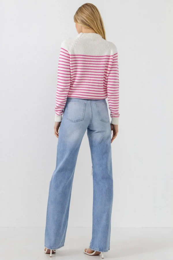 ENGLISH FACTORY Sweaters & Knits*- Stripe Long Sleeve Sweater WHITE/PINK