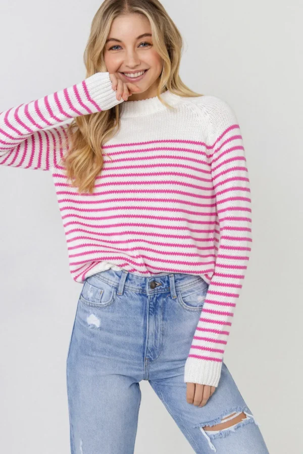 ENGLISH FACTORY Sweaters & Knits*- Stripe Long Sleeve Sweater WHITE/PINK