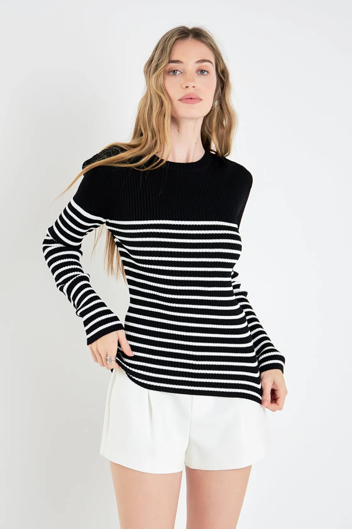english_factory__stripe_l_3-2.webp ENGLISH FACTORY Sweaters & Knits | Tops*- Stripe Long Sleeve Knit Top