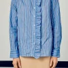 ENGLISH FACTORY Tops*- Stripe Ruffled Shirt BLUE/WHITE