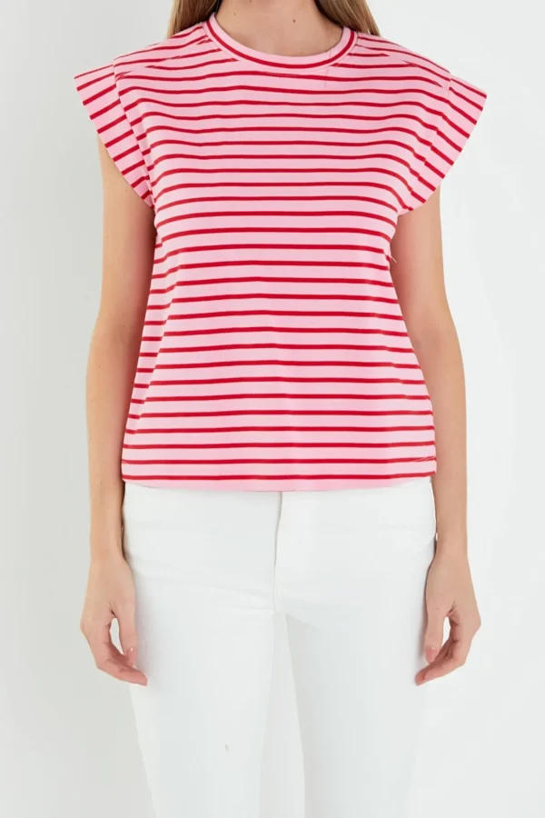 ENGLISH FACTORY Tops*- Stripe Rib Cotton T-shirt