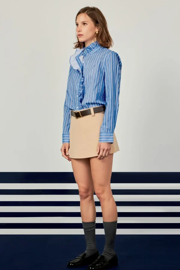 ENGLISH FACTORY Tops*- Stripe Ruffled Shirt BLUE/WHITE
